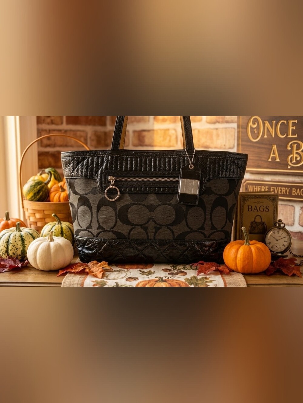 Coach Poppy Signature Quilted Patent Glam Tote